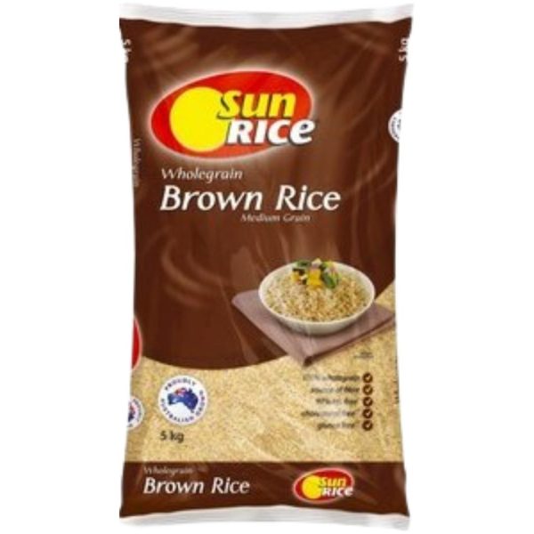 Image presents 3 X 5kg Sunrice Medium Grain Brown Rice