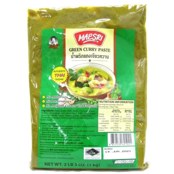 Image presents Mae Sri 10x1kg.green Curry Paste No Tub
