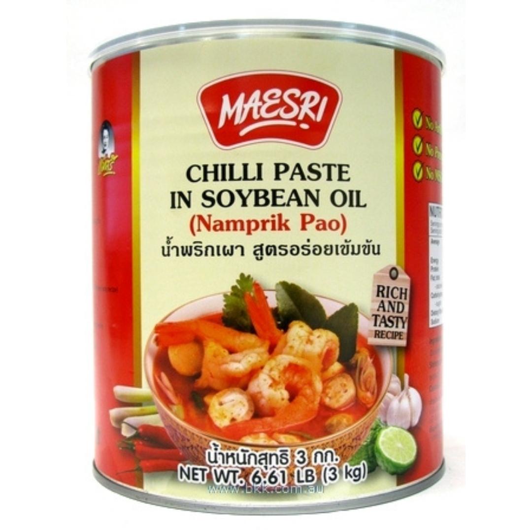 Image presents Maesri Chili Paste/soybean Oil 4x3kg Pao
