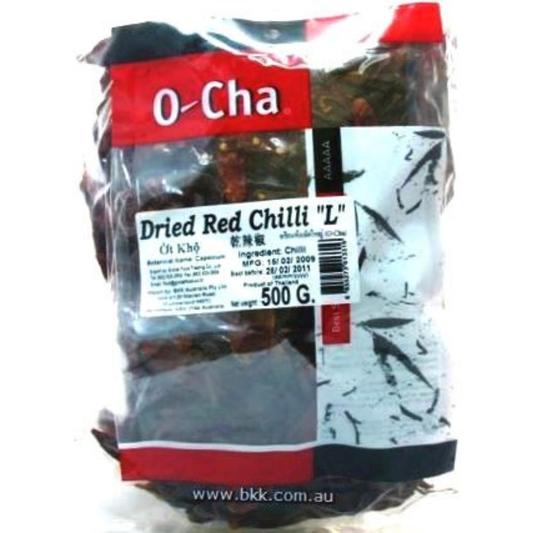 Image presents O-cha Dried Chili (L) 20x500g.