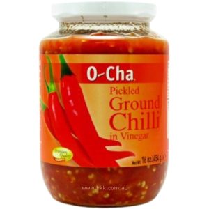 Image presents O-cha Ground Chilivinegar 24x454g.