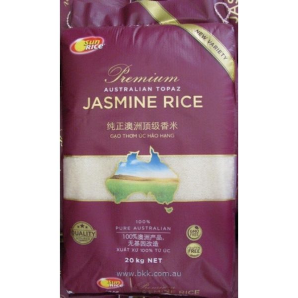 Image presents Sunrice Jasmine Topaz Rice 20kg Special