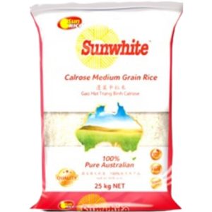 Image presents Sunwhite Calrose Rice 25kg (Aus) Special