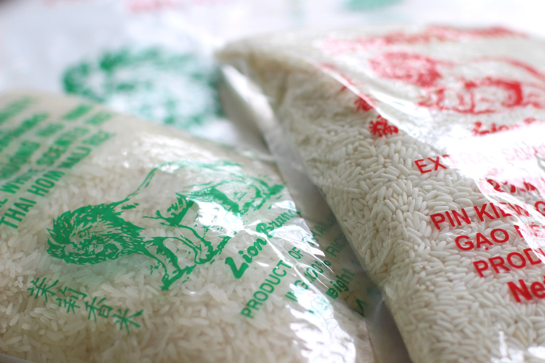 image presents rice inside plastic