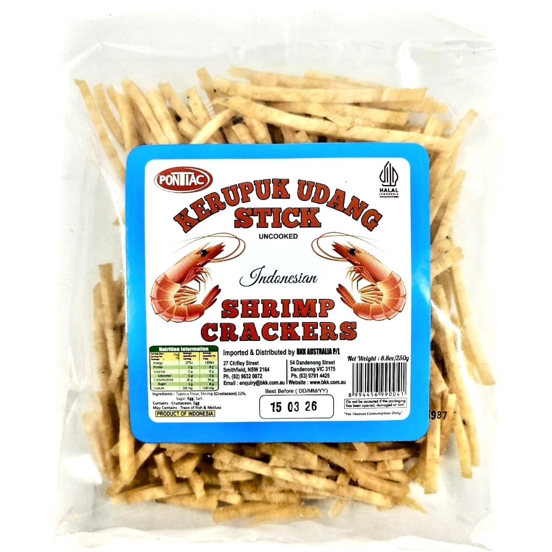 A bag of shrimp crackers on a white background.