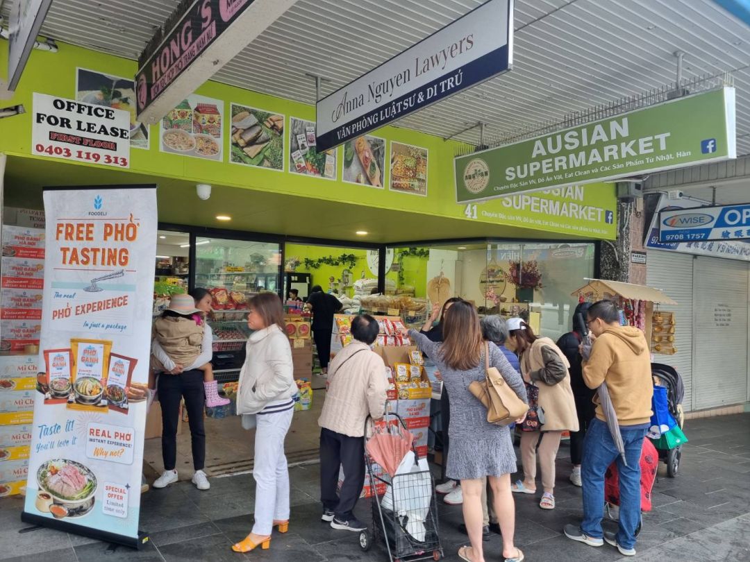 People waiting patiently outside Events for Pho Ganh Hanoi Free Tasting Event in Cabramatta and Bankstown.