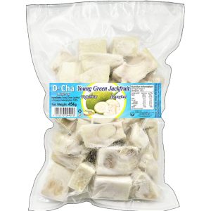 A bag of O-Cha Young Green Jackfruit Peel in a 20x454g package, featuring tender, peeled white jackfruit